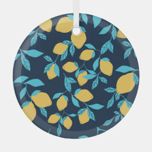 Simple citrus: lemons on blue. glass ornament