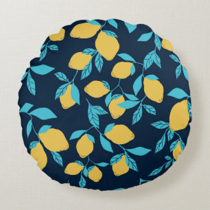 Simple citrus: lemons on blue. round pillow