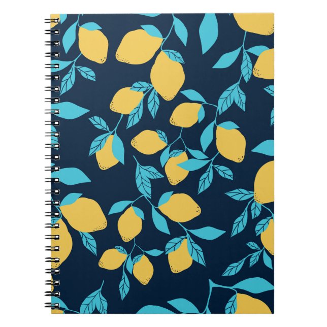 Simple citrus pattern. ripe lemons and bright leav notebook (Front)