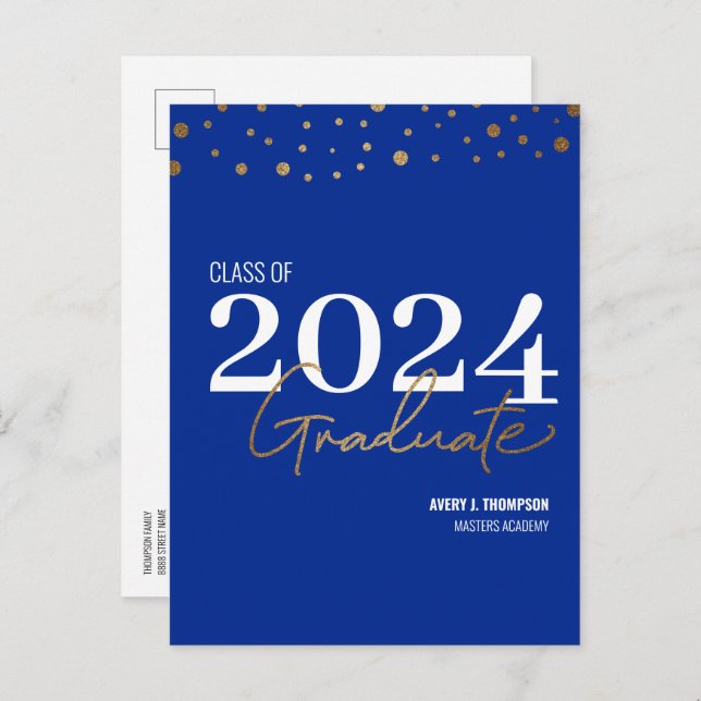 Simple Class of 2024 Graduate Blue Personalized  Announcement Postcard (Front/Back)