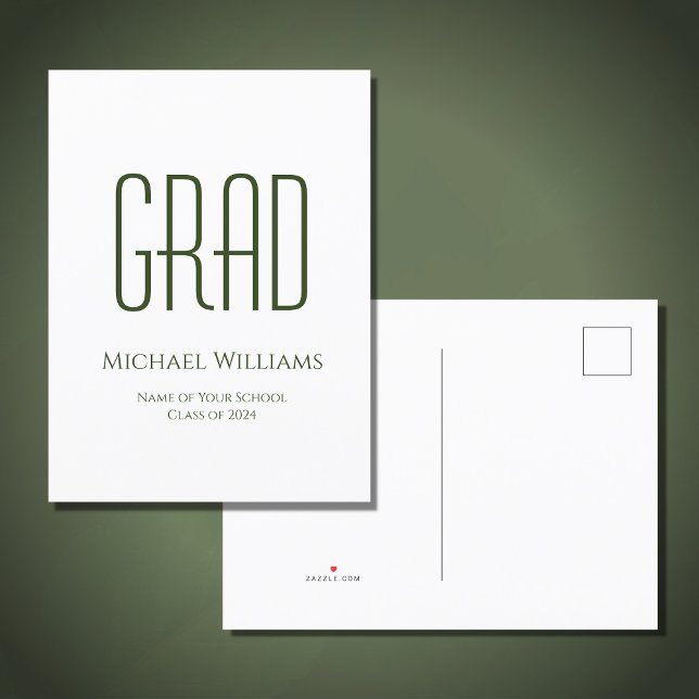 Simple Class of 2024 Graduation Green White Announcement Postcard (Creator Uploaded)