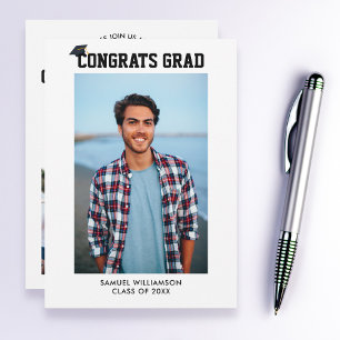 Simple Class of Grad Photos & Cap Party Invitation