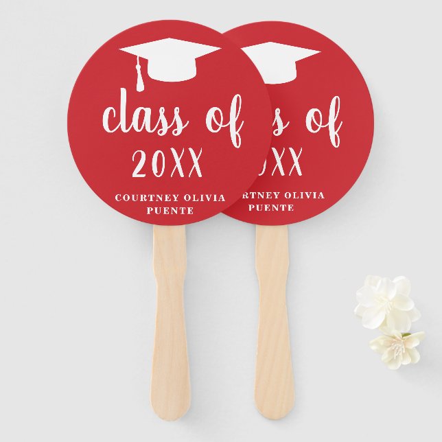 Simple Class Of Mortar Board Modern Graduation Hand Fan (Front and Back)