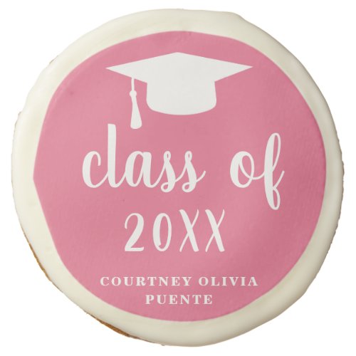 Simple Class of Year Mortar Board Pink Graduation Sugar Cookie