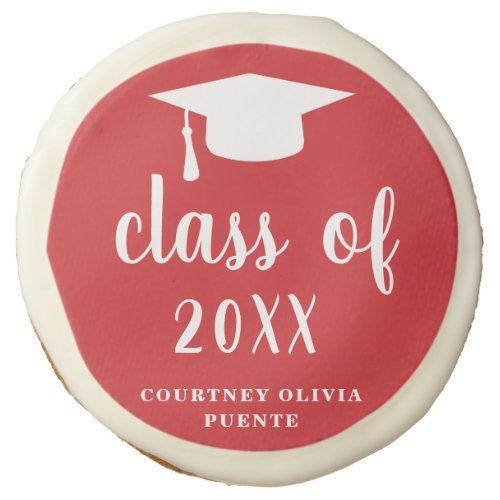 Simple Class of Year Mortar Board Red Graduation Sugar Cookie