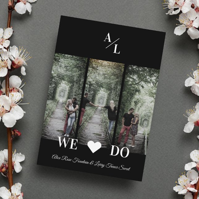 Simple Classic 3 Photos Collage Engaged Couple Invitation (Creator Uploaded)