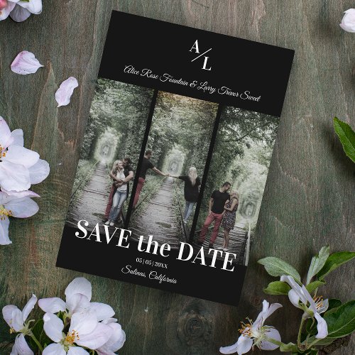 Simple Classic 3 Photos Collage Engaged Couple Save The Date