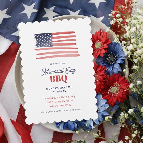 Simple Classic American Flag Memorial Day BBQ Invitation Simple Classic American Flag Memorial Day BBQ Invitation