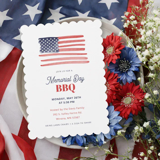 Simple Classic American Flag Memorial Day BBQ Invitation | Zazzle