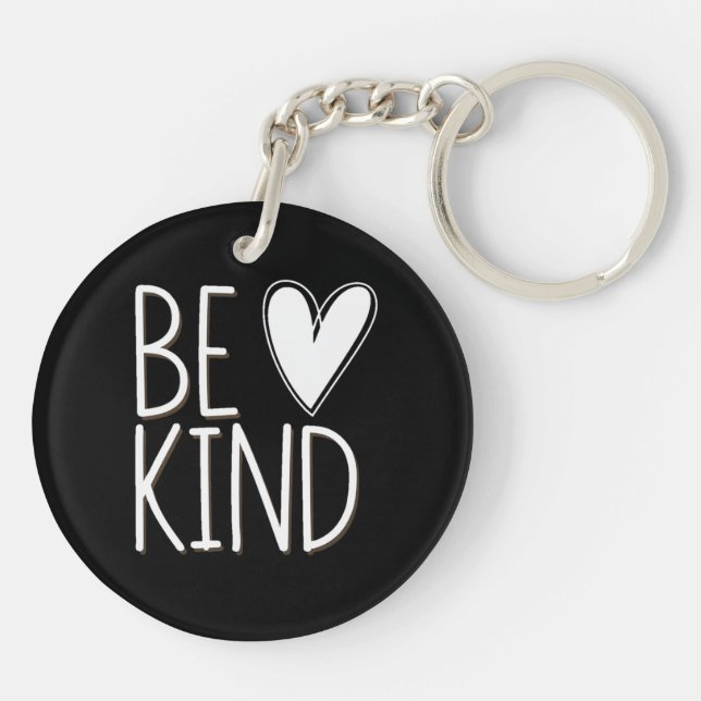 Simple Classic and Elegant Be Kind Black White Keychain (Back)