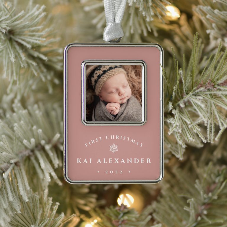 Simple Classic Baby&#39;s First Christmas Photo Christmas Ornament