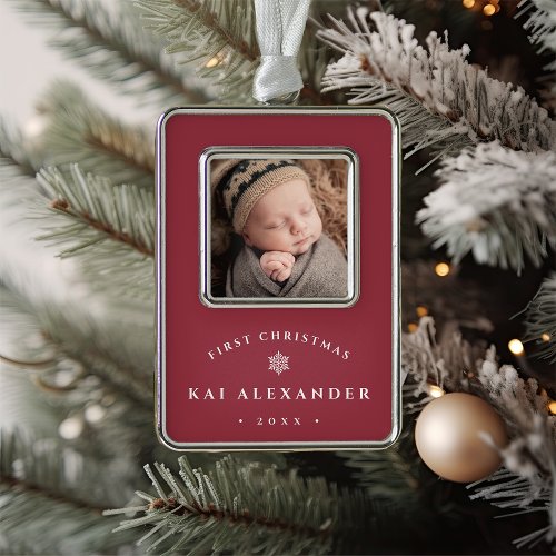 Simple Classic Babys First Christmas Photo Christmas Ornament