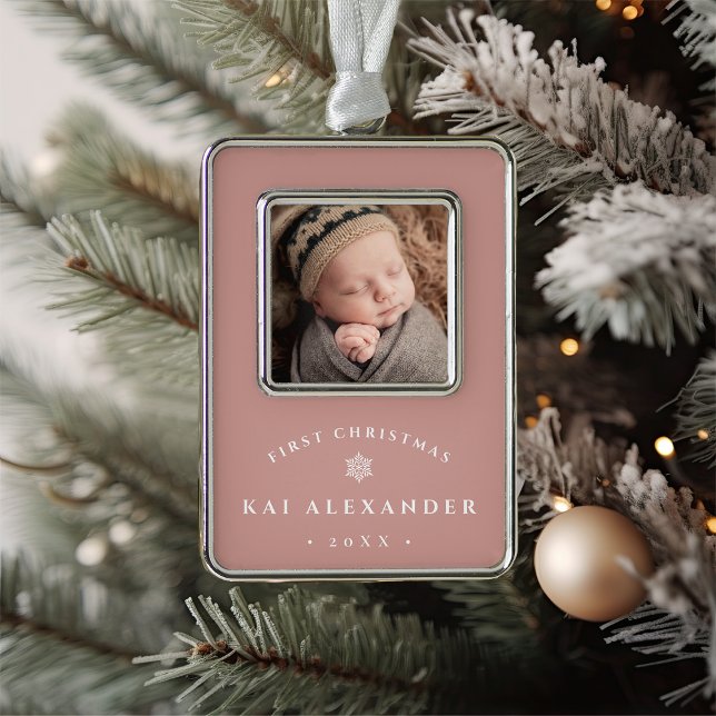 Simple Classic Baby's First Christmas Photo Christmas Ornament (Creator Uploaded)
