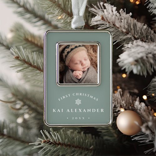 Simple Classic Babys First Christmas Photo Christmas Ornament