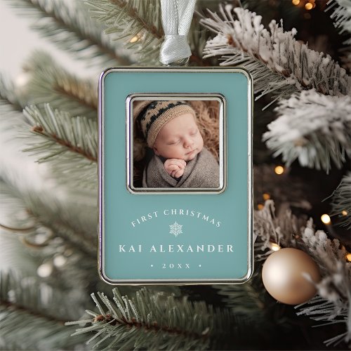 Simple Classic Babys First Christmas Photo Christmas Ornament
