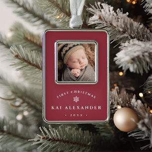 Simple Classic Baby's First Christmas Photo Ornament