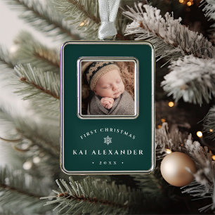 Simple Classic Baby's First Christmas Photo Ornament