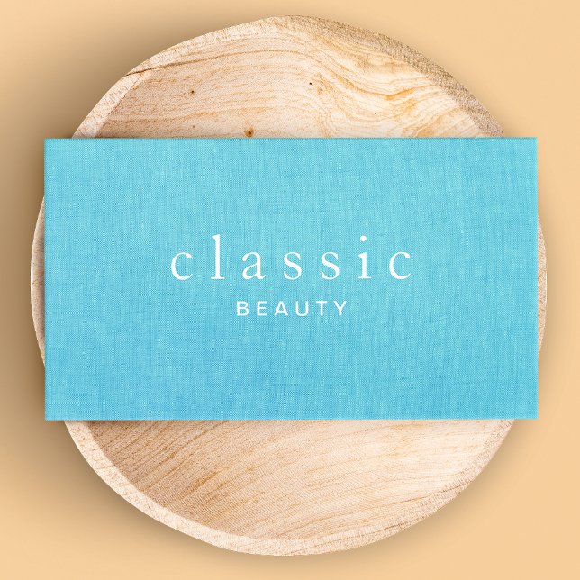 Simple & Classic Beauty Turquoise Blue Linen Look Business Card (Creator Uploaded)
