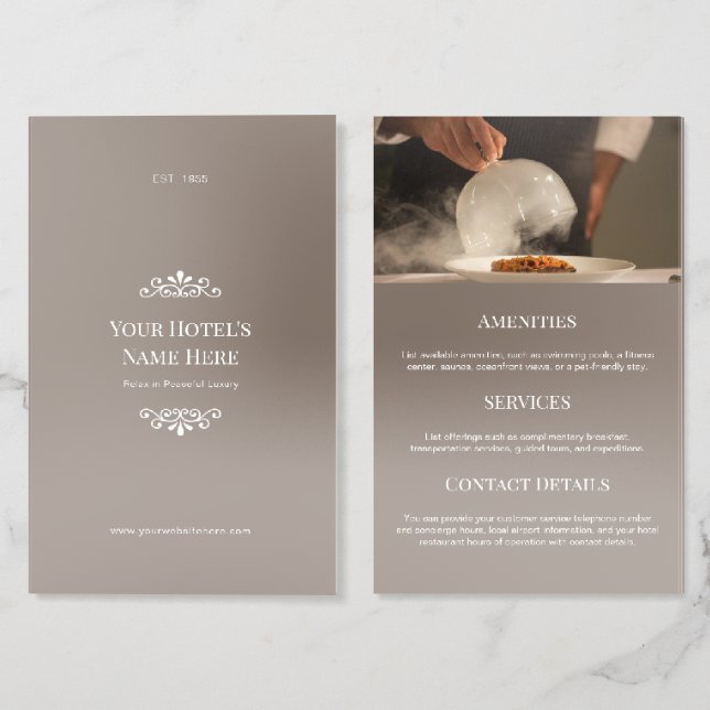Simple Classic Beige Custom Hotel  Brochure (Folded Front and Back)