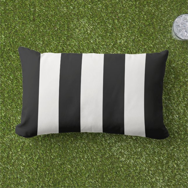Simple Classic Black and White Cabana Stripes Lumbar Pillow (Grass)