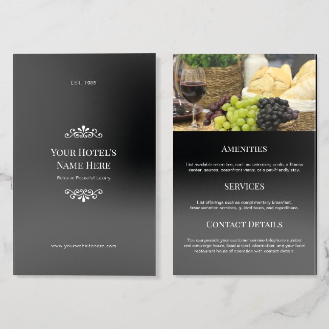 Simple Classic Black and White Custom Hotel  Brochure (Folded Front and Back)