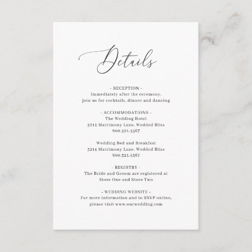 Simple Classic Black and White Elegant Wedding Enclosure Card