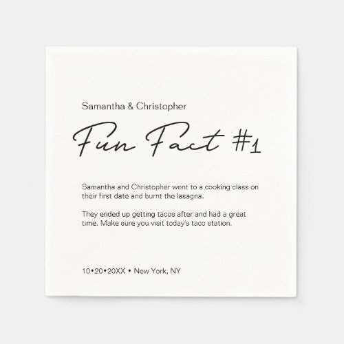 SImple Classic Black and White fun fact Wedding Napkins