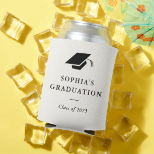 Simple Classic Black and White Graduation Can Cooler