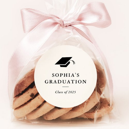 Simple Classic Black and White Graduation Favor Classic Round Sticker
