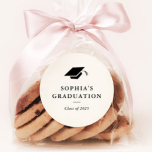 Simple Classic Black and White Graduation Favor Round Sticker