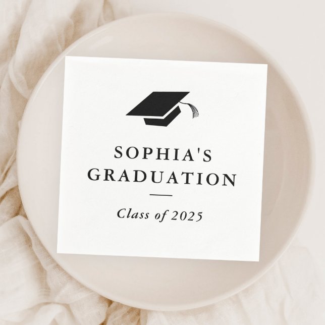 Simple Classic Black and White Graduation  Napkins (Simple black and white graduation party paper napkins.)