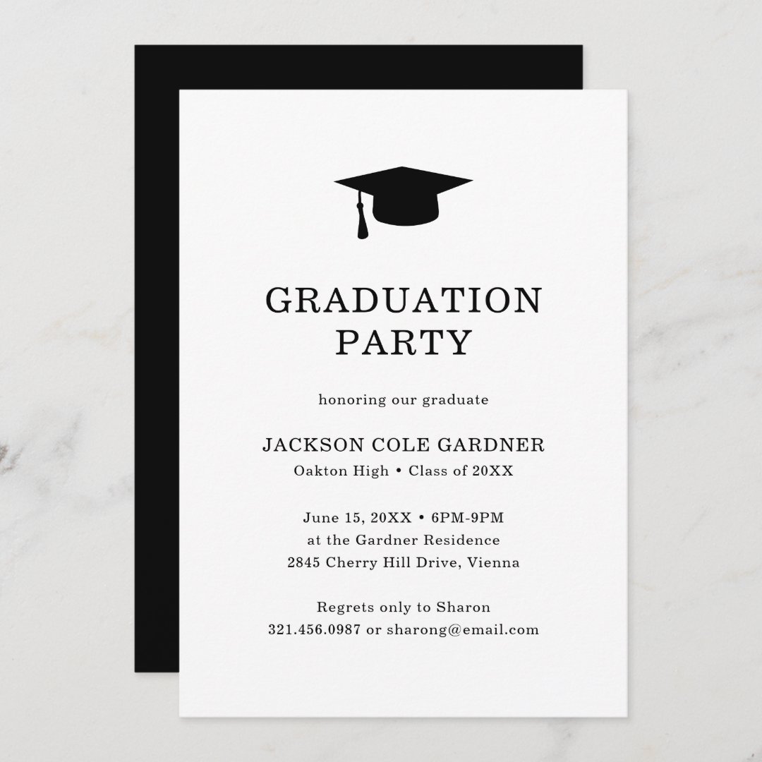 Simple Classic Black and White Graduation Party Invitation | Zazzle