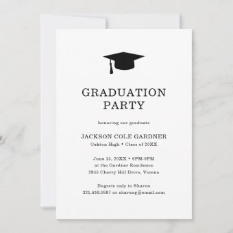 Simple Classic Black and White Graduation Party Invitation | Zazzle