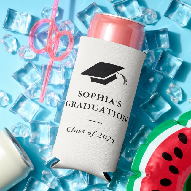 Simple Classic Black and White Graduation Seltzer Can Cooler (In Situ Summer)