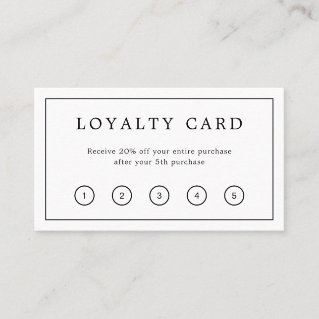 Simple Classic Black and White Monogram Border Loyalty Card (Front)