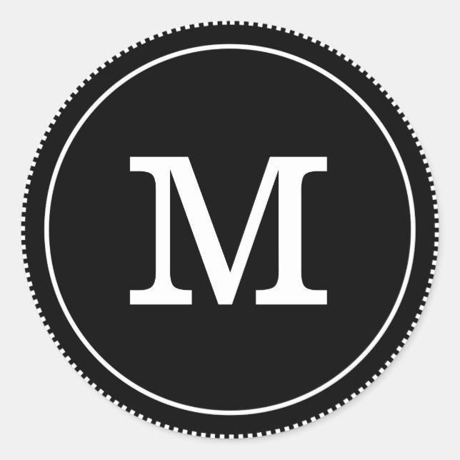 Simple Classic Black And White Monogram Round Sticker (Front)