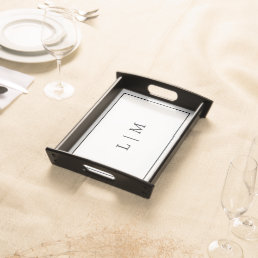Simple Classic Black and White Monogram Wedding Serving Tray