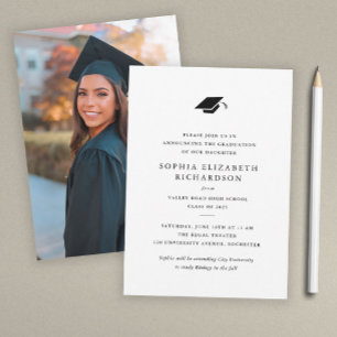 Simple Classic Black and White Photo Graduation  Announcement