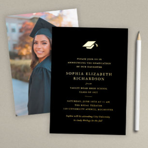Simple Classic Black and White Photo Graduation  Foil Invitation