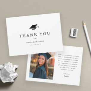Simple Classic Black and White Photo Graduation Thank You Card