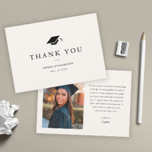 Simple Classic Black and White Photo Graduation  Thank You Card