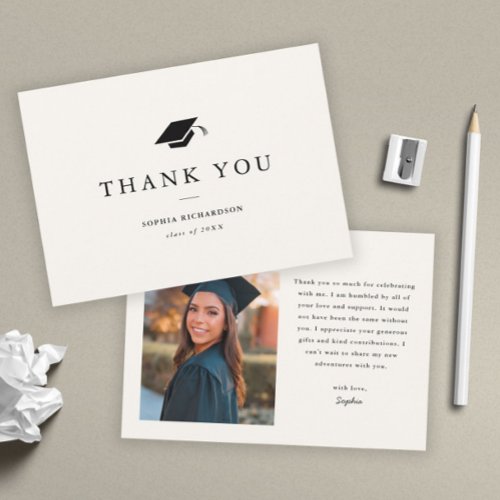 Simple Classic Black and White Photo Graduation  Thank You Card