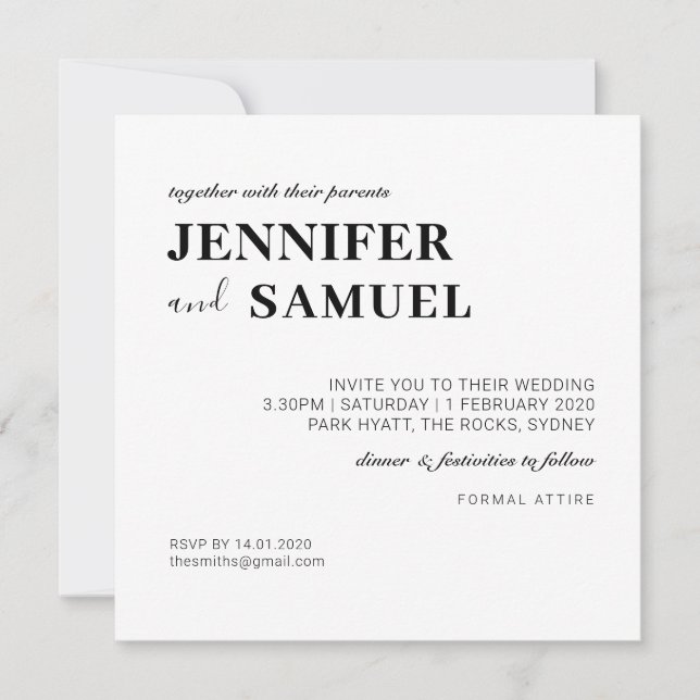Simple Classic Black and White Wedding Invitation (Front)