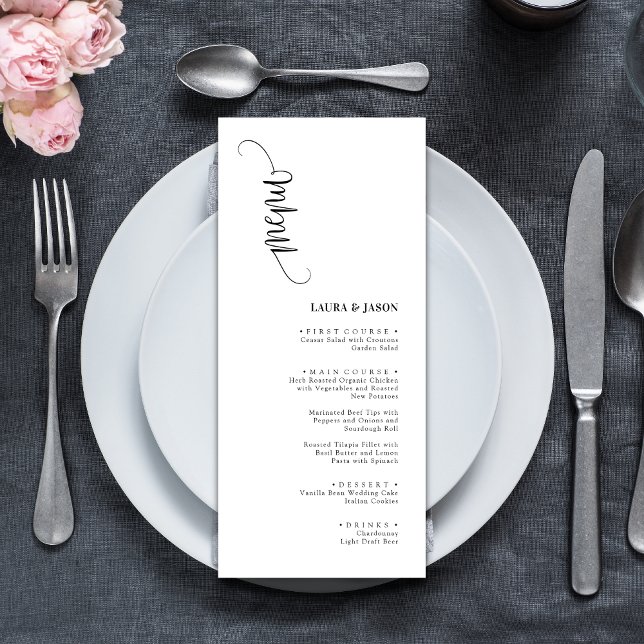 Simple Classic Black and White Wedding Menu Cards (Creator Uploaded)