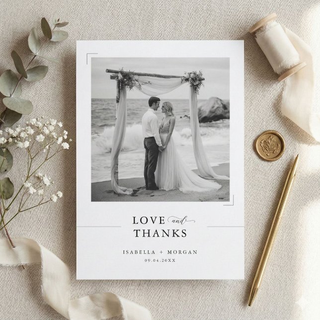 Simple Classic Black and White Wedding Photo Thank You Card (Creator Uploaded)