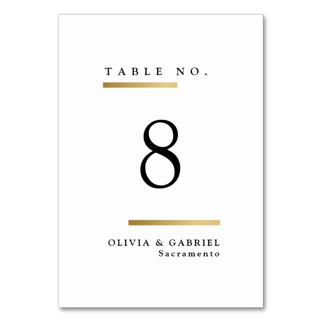 Simple Classic Black and white Wedding Table Number (Front)