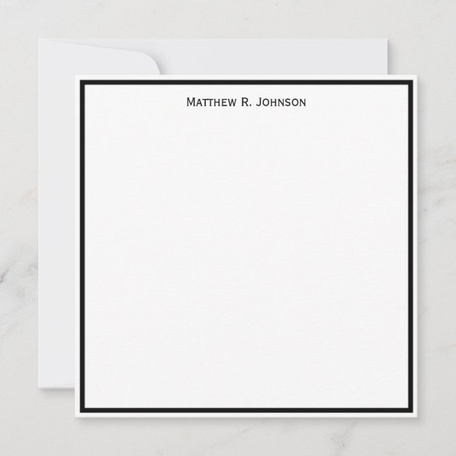 Simple Classic Black Border Custom Square Flat Note Card (Front)