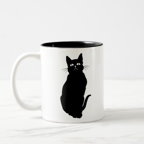 Simple Classic Black Cat for Halloween or Cat Love Two_Tone Coffee Mug