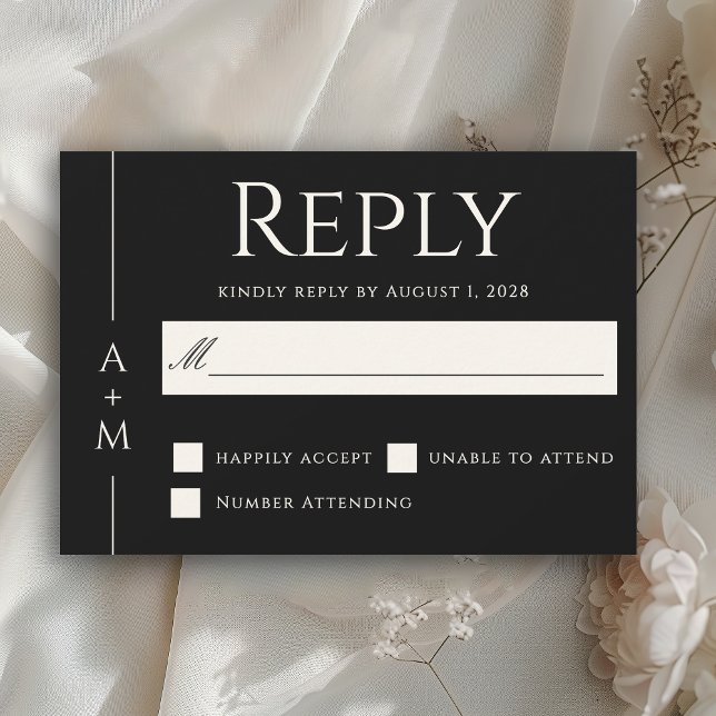 Simple Classic Black Elegant Monogram Wedding RSVP (Creator Uploaded)