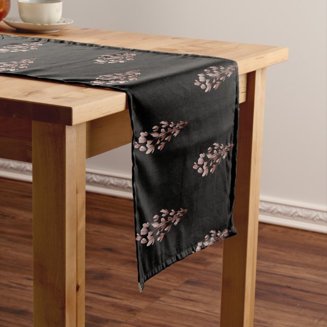 Simple Classic Black Floral Short Table Runner (In Situ)